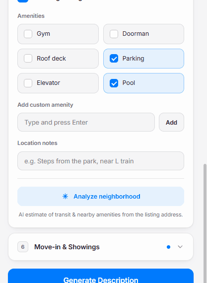 RE-Pilot's AI-generated luxury rental description, ready to copy